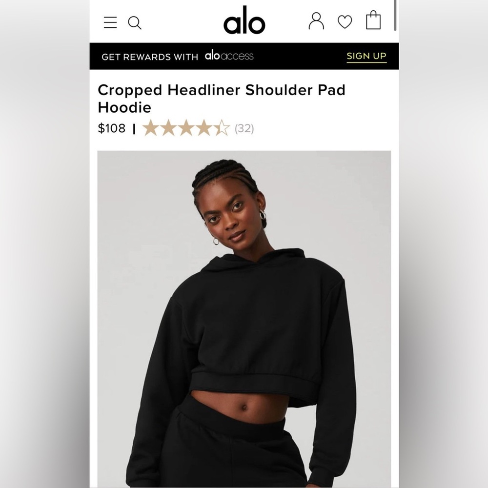 ALO Yoga Black Cropped Hoodie